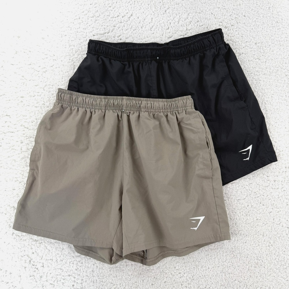 Gymshark Shorts Mens Medium Black Tan 5 Inseam Running Athletic Gym 2 Pack AA21M